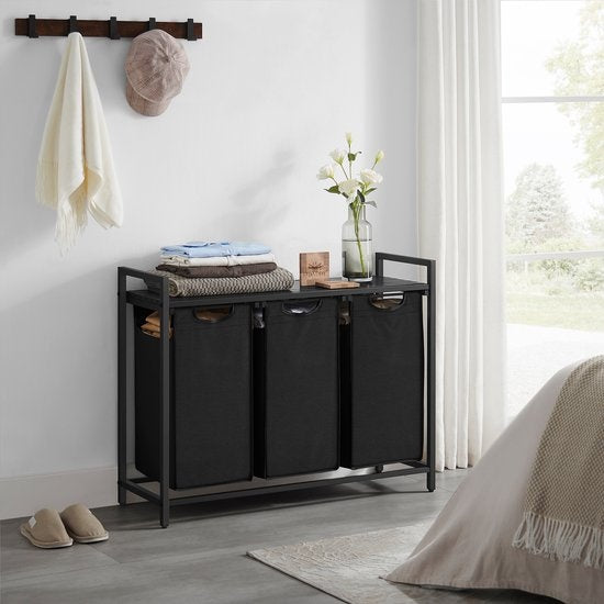 O'DADDY Wasmand – Met Plank & 3 Vakken – 114 liter – 92,5 x 33 x 71 cm – Dark Grey