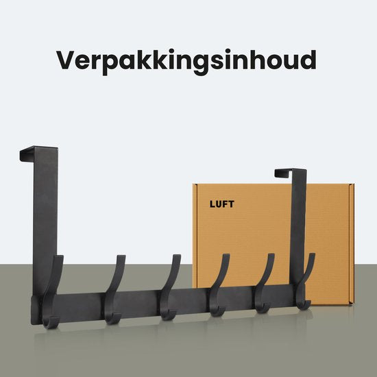 Deur kapstok - 12 haken - RVS - Hangend - Kapstokken - Kleer - Kleding - Hangers - Haak - Vintage - Industrieel - Garde robe - Zwart - Luft