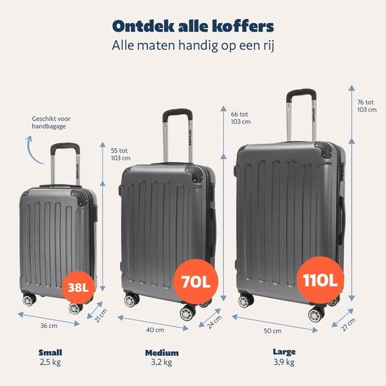 TRVLMORE Handbagage Koffer met Wielen - Cijferslot - 54x36x20cm - 38L - Donkergrijs