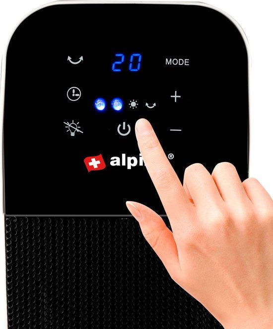 alpina Elektrische Verwarming - Keramische Ventilatorkachel - ook Verkoeling - Timer - Afstandsbediening - Zwenkfunctie - 2000W - Zwart Wit