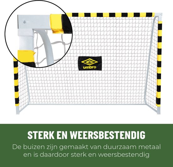 Umbro Voetbaldoel - Voetbal Goal 300 x 200 x 90 cm - Voetbalgoal Groot - Buitenspeelgoed voor Kinderen en Volwassenen - Snelle Montage - Voetbal Training Doel - Metaal - Zwart/ Geel