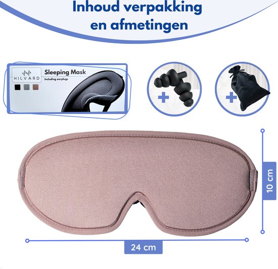 Hilvard - Slaapmasker - Oogmasker - Inclusief Slaap oordopjes - 100% Verduisterend - Verstelbaar - Ergonomisch - Roze