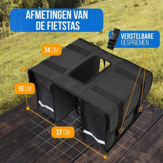 Strex Dubbele Fietstassen 40 Liter - Met Reflectoren - Zwart