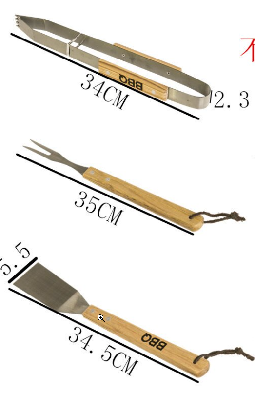 BBQ/barbecue gereedschap set 3-delig met houten handvatten - Tang - Vork - Spatel