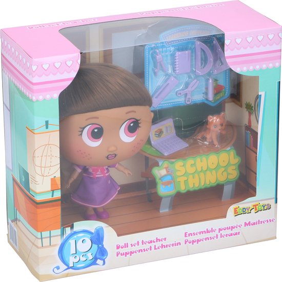 Eddy Toys Poppenset - Met Accessoires - 20x11x19cm - Schoolthema