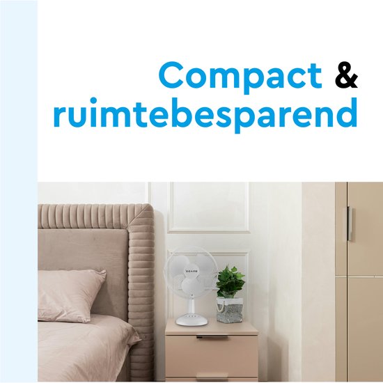 BRASQ Tafelventilator - 30 cm - Wit - 3 snelheden - Statiefventilator - 40 Watt