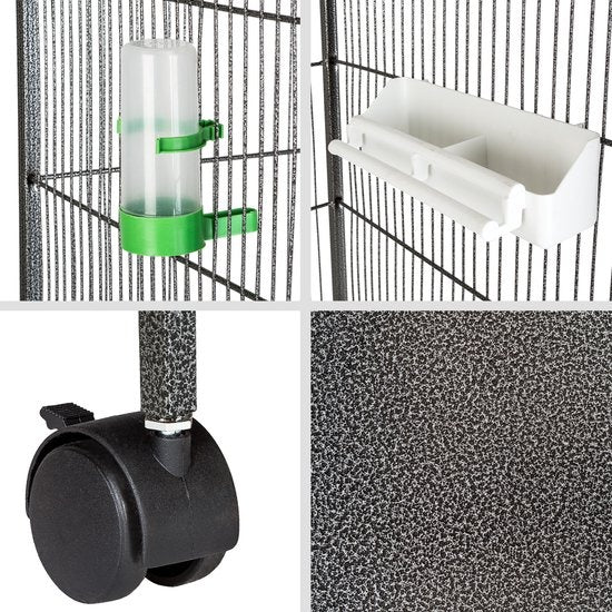 tectake® - vogelkooi - volière - met puntdak - 168 cm hoog - op wieltjes