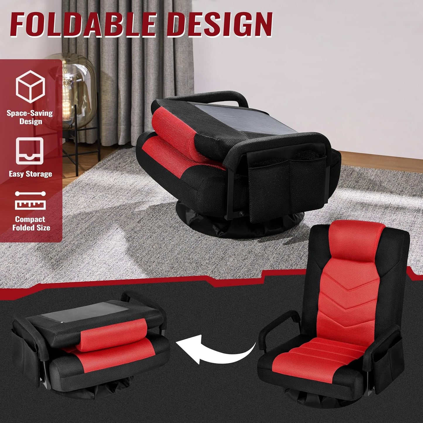 Yaheetech Draaibare Floor Gaming Chair – Verstelbare Game Stoel met Armleuningen en Zijvak