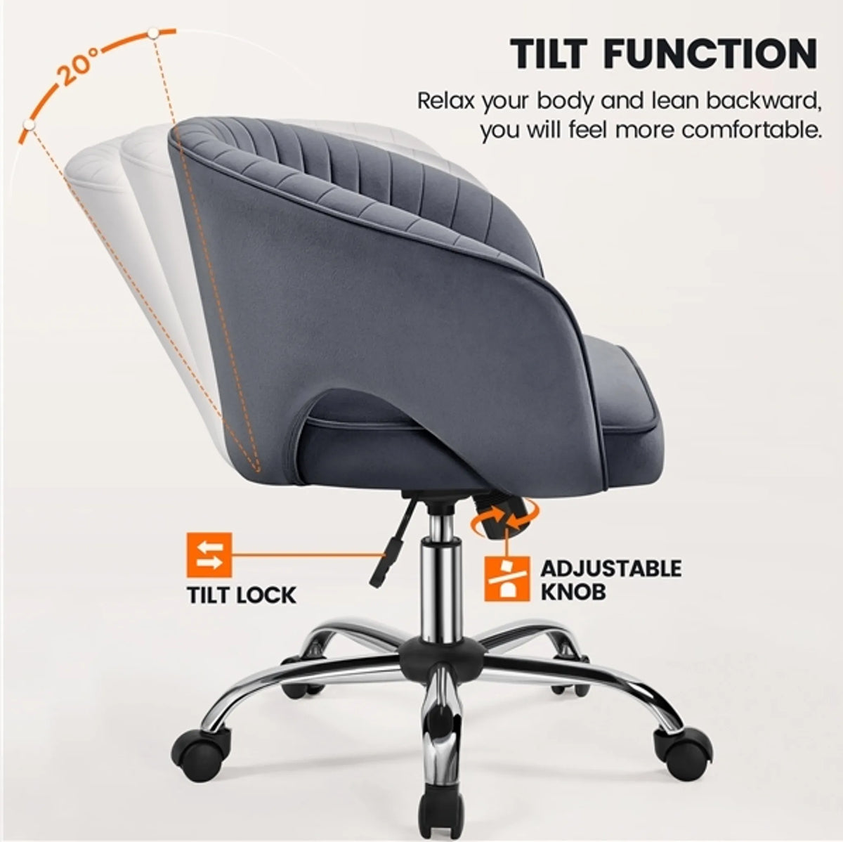 Yaheetech Bureaustoel Fauteuil – 60 x 56,5 x 73-83 cm – Voorzien Van Fluweelzachte Bekleding En Verstelbare Zithoogte En Ontspannende Schommelfunctie – Voor Kantoor En Ontvangsthal – Donkergrijs Polyester En Metaal