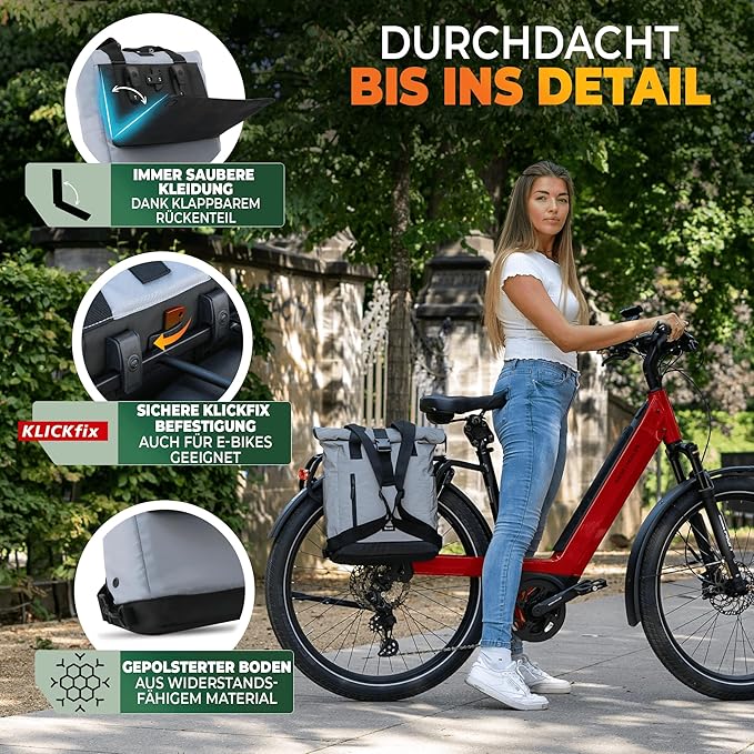 MIVELO - Fietstas Voor Bagagedrager - 22 l Inhoud - Polyester - Reflecterend & Zwart - Met Laptopvak & Schouderband - Voor E-bike & Stadsfiets