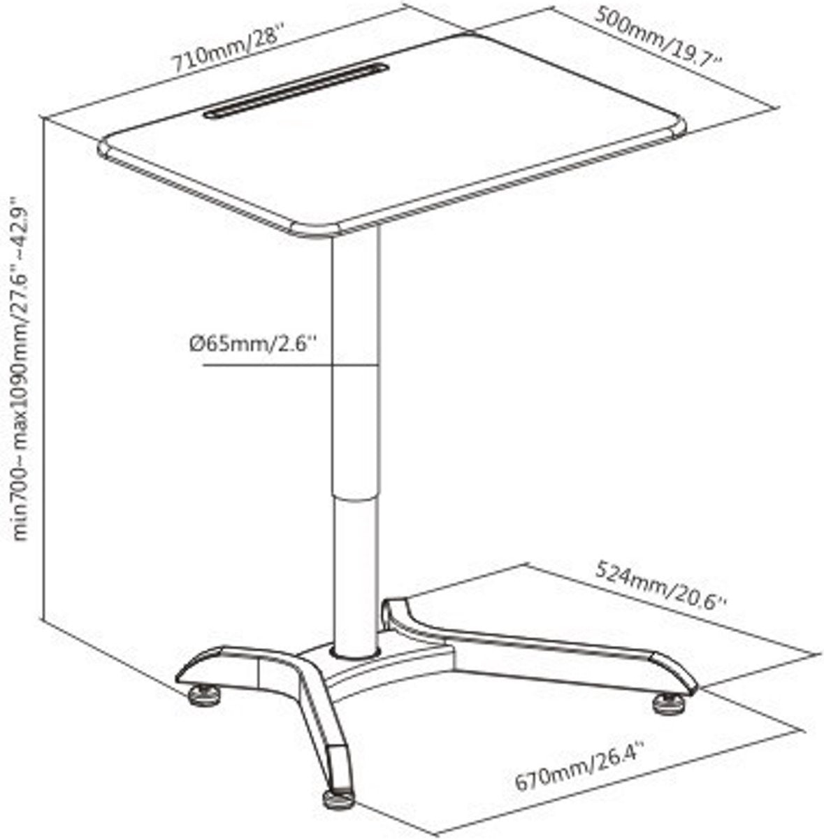 VDD Gaming - Bureau zit sta hoogte verstelbaar - laptoptafel - werkblad 71 cm x 50 cm