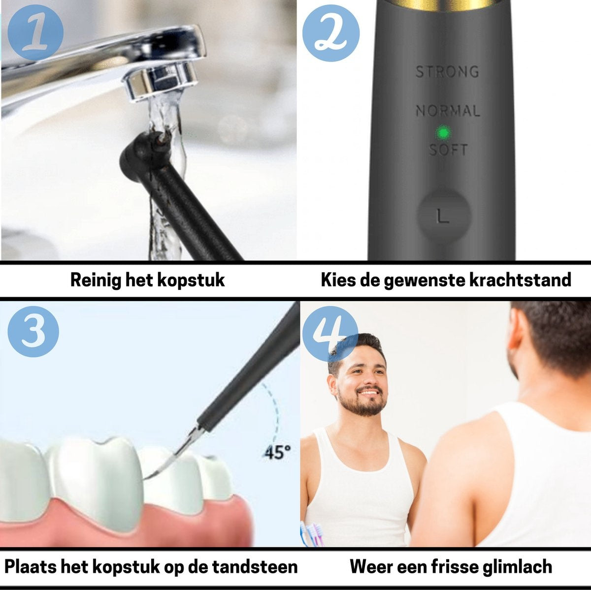 BOME Tandsteenverwijderaar – Incl. 3 Opzetstukken, Spiegeltje & Pincet – 11000 rpm – Zwart