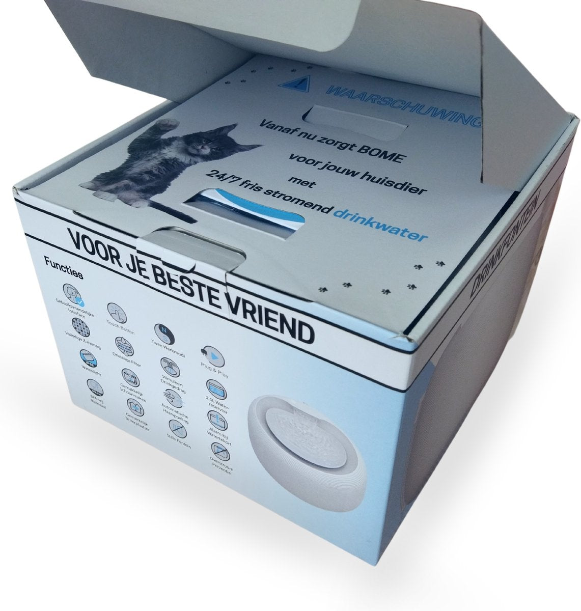 BOME Drinkfontein voor Katten en Honden - 2.5 Liter - Automatische Spoeling - Inclusief 2 Filters