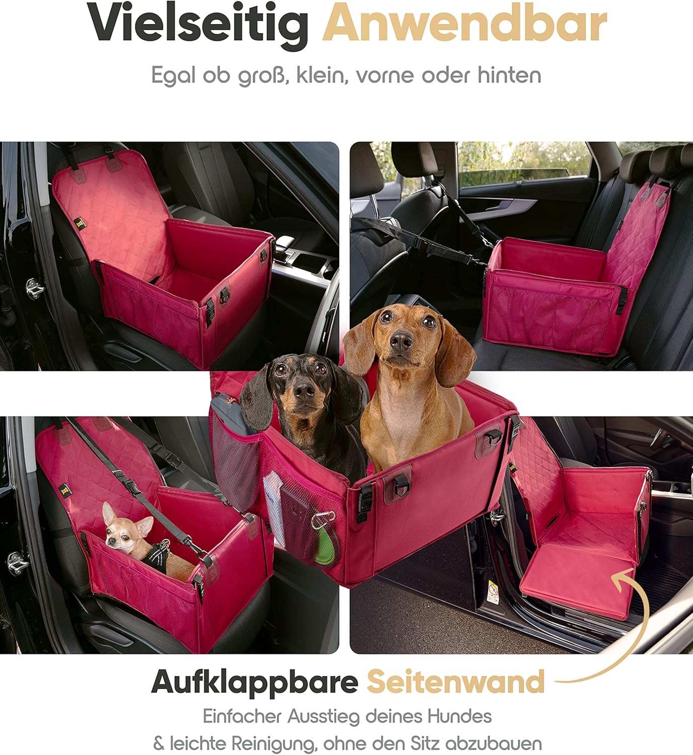 HELDENWERK Hondenautostoel – Extra Stevig & Versterkt – 5 Bevestigingsriemen – Waterdicht – Voor- en Achterstoel – Standaardmaat - Rood