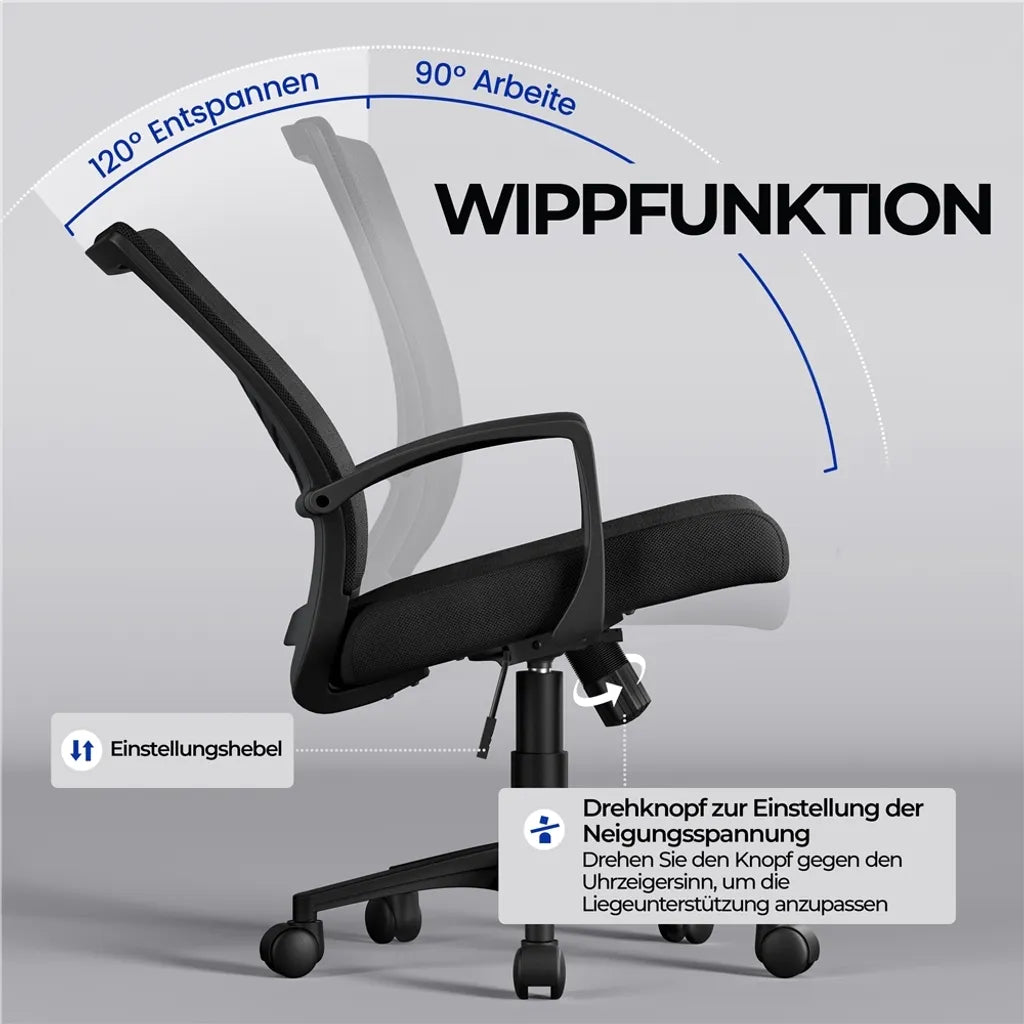 Yaheetech Bureaustoel - Ergonomisch - Met Wipfunctie - Verstelbaar - Draaibaar - Zwart