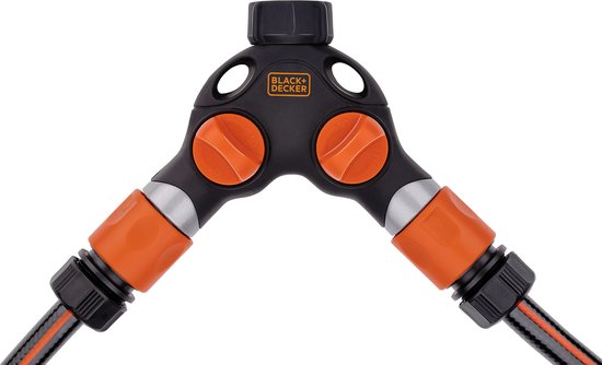 BLACK+DECKER Kraanstuk - 3/4 Inch Connector - Waterstop - 2 Weg Splitser - Zwart/ Oranje