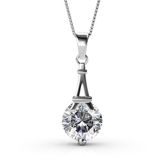 Yolora Dames Ketting met Kalpa Camaka Kristallen Hanger - Zilver kleurig - 18K Witgoud Verguld - Cadeauverpakking - Moederdag Cadeautje