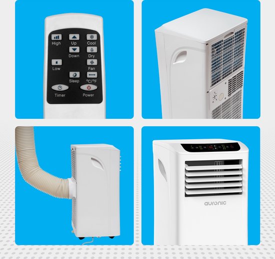 Auronic Mobiele Airco - 10.000 BTU - 4-in-1 - Airconditioning met 2 Raamafdichtingskits - Ventilator - Ontvochtiger - tot 25m² koelen