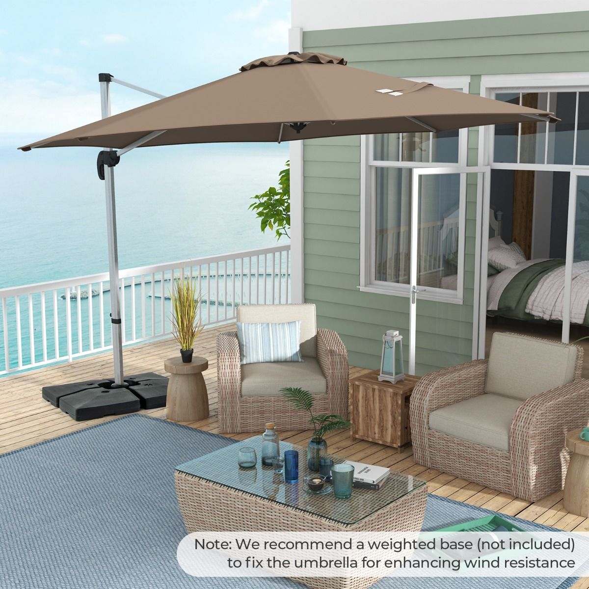 Coast Vrijhangende Parasol - 360° draaibaar - Verstelbare kanteling - Bruin/Beige - 339 x 260 cm