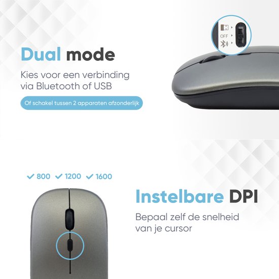 Trendfield Draadloze Muis - Oplaadbare Computermuis - Bluetooth - Ergonomische Muis met Stille Klik - Geschikt voor alle Laptops - Space Grey
