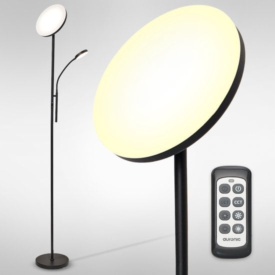 Auronic Vloerlamp - Industriële Stijl - Dimbaar en Kantelbaar - Inclusief Afstandsbediening - Zwart