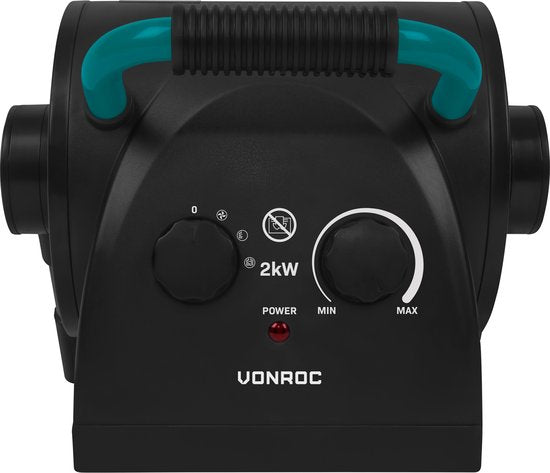 VONROC PRO Elektrische kachel - ventilatorkachel - werkplaatskachel - 1350W/2000W - keramisch - 3 standen - thermostaat - 900 kantelbaar - 20m2