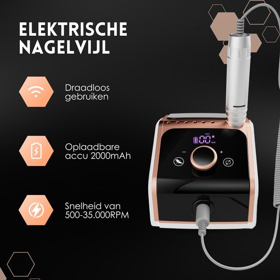 Beeperfect Nagelvijlset – Draadloos, Incl. 100 Schuurrolletjes & 25 Bitjes – 18 V – Wit/Rosegoud