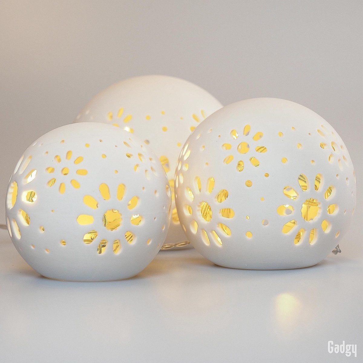 Gadgy Bollamp keramiek met Lichtsnoer - 3 st: Ø 8/10/12 cm - Tafellamp op Batterijen - Sfeerverlichting