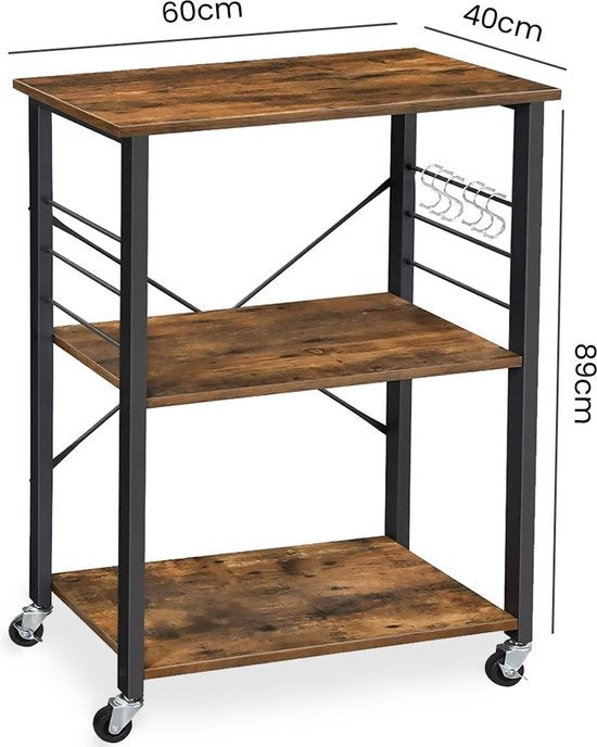Goliving Keukentrolley – Keukenkast – Keukenrek – Serveerwagen – Keuken Organizer – Modern – 60 x 40 x 89 cm – Bruin