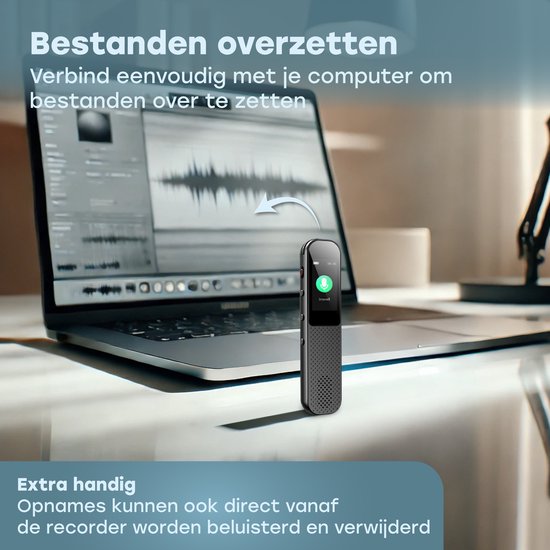 Audyn Voice Recorder Digitaal - 400 Uur Audio Opname - Afluisterapparatuur op Afstand - Dictafoon - 360° HD Opnames - Zwart