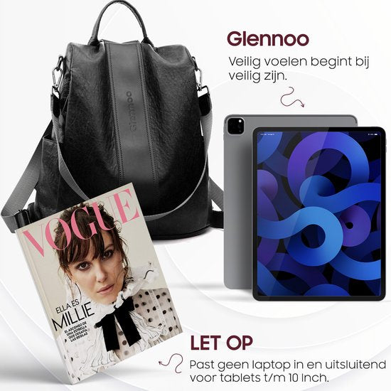 Anti-diefstal rugzak - Rugtas dames - Waterdicht - Klein - Anti-theft backpack - Rug-, Schouder-, Handtas in één - zacht PU-leer - incl. verstelbare riem – Glennoo