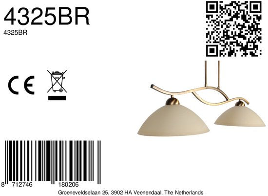 Steinhauer - hanglamp - Anthea - brons - glas metaal - design lamp - E27 - 4325BR