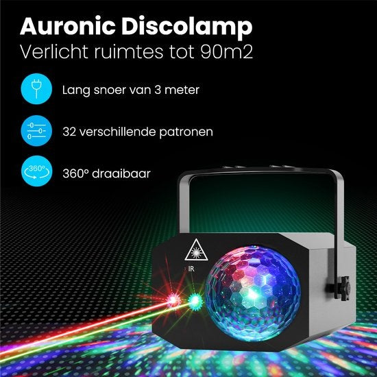 Auronic LED Discolamp - Party laser - Kinderen - Feestverlichting - Disco licht - Afstandsbediening en Muziekgestuurd - 3 Meter Kabel