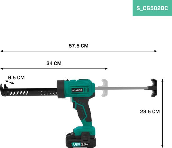 VONROC Accu Kitspuit 20V - duwkracht 1.18kN/120kg - anti-drup systeem - variabele snelheidsregeling - geschikt voor alle gangbare kitpatronen - Incl. 2.0Ah Accu en snellader