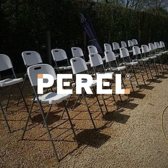 Perel Witte hoge klapstoel voor binnen en buiten, barkruk, met rugleuning en voetsteun, kunststof, ruimtebesparend, ideaal voor evenementen, feesten en catering, met stalen frame en weerbestendige zitting, 45 x 77 x 114 cm