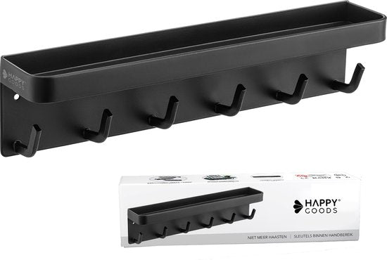Happy Goods® - Sleutelrekje - sleutelhouder - zelfklevend, magnetisch en schroefjes - RVS - Zwart
