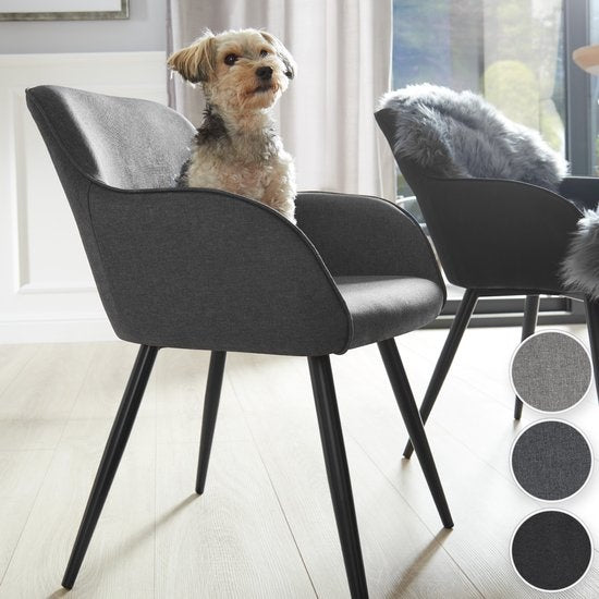 tectake® - Stoel Marilyn Linnen Look - eetkamerstoelen - kuipstoelen - donkergrijs / zwart - 403672