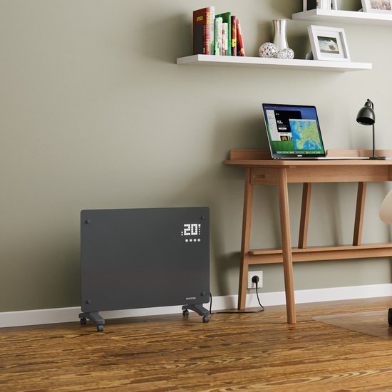 Auronic Elektrische Kachel – Convectorkachel met Thermostaat en Afstandsbediening - Glazen Paneelverwarming - 1500W Heater - Grijs
