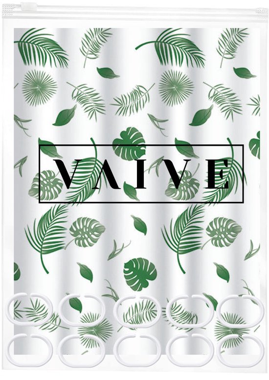 VAIVE Douchegordijn Groen 180x200 - Anti Schimmel - Douchegordijnen - Ringen