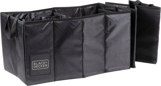 BLACK+DECKER Kofferbak Opbergbox - 110 x 30 x 30 CM - 5 Vakken - Opvouwbaar - Met Handvatten - Zwart