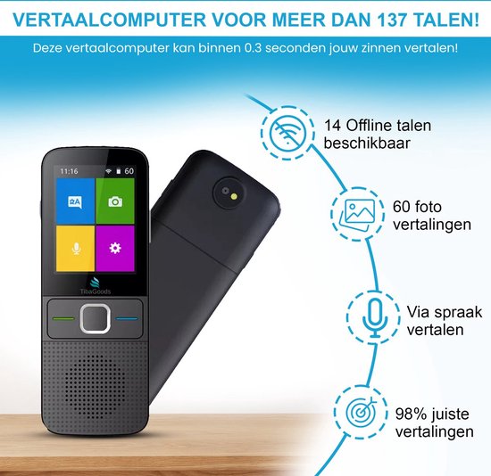 TibaGoods - Vertaalcomputer - Vertaal Apparaat - Zwart - Slimme Vertaler - 137+ Talen - Draagbare Vertaler - Lange Batterijduur