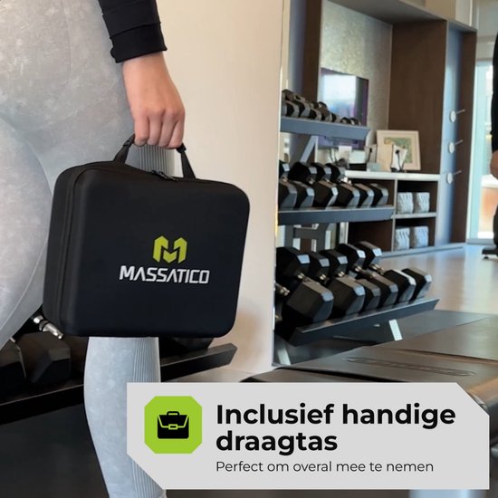 Massatico Massage Gun Compact - Professioneel en Krachtig Massage Apparaat - Massageapparaat Massagegun - Massage Pistool - Zwart - 5 Opzetstukken - 32 Standen - Met Koffer