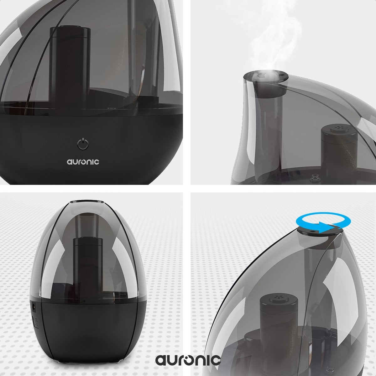 Auronic Luchtbevochtiger - Geschikt voor Babykamer & Slaapkamer - Zwart - Inclusief Waterfilter