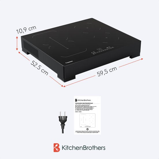 KitchenBrothers Inductie Kookplaat – 4 Zones (1x Flexzone) – Tot 3500W – 1 Fase – 59,5 x 52,5 x 10,9 cm – Zwart