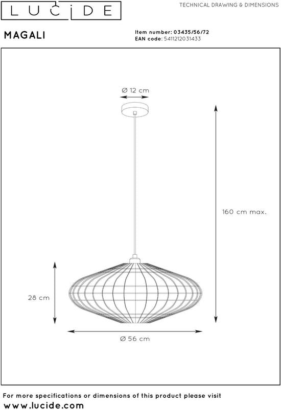Lucide MAGALI - Hanglamp - Ø 56 cm - 1xE27 - Naturel - Japandi