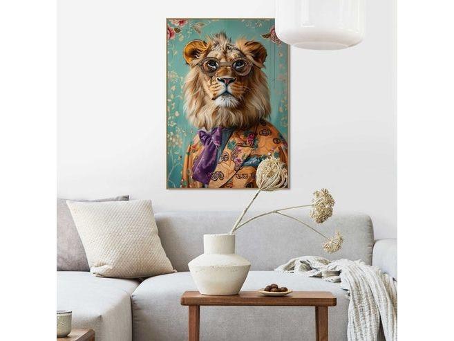 Orange Wallz Dandy Lion Portrait - Canvas Schilderij - 50 x 40 cm - Multicolor