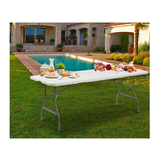 Inkazen Opvouwbare Klaptafel – 180,5 x 70 x 74 cm – Wit – Stalen Frame – Inklapbare Camping- en Cateringtafel voor 8 Personen