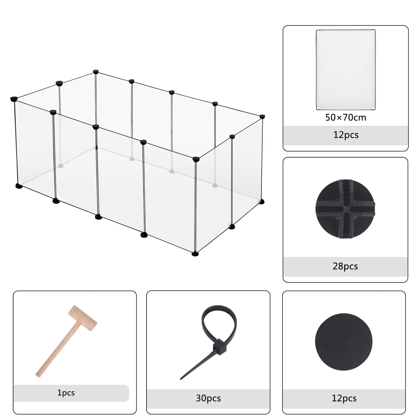 EUGAD Transparante huisdieren ren 200 x 100 x 70 cm - uitbreidbaar modulaire kunststof omheining voor konijn en cavia
