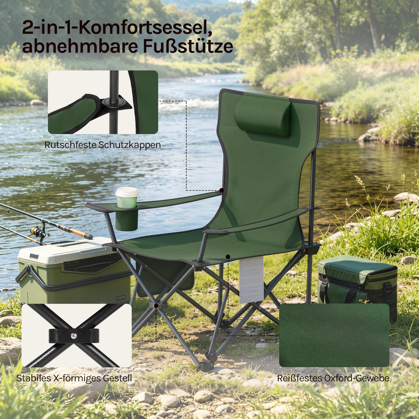 Woltu Campingstoel - Set Van 2 - Inklapbaar - Voetensteun - 600D Oxford - Blauw