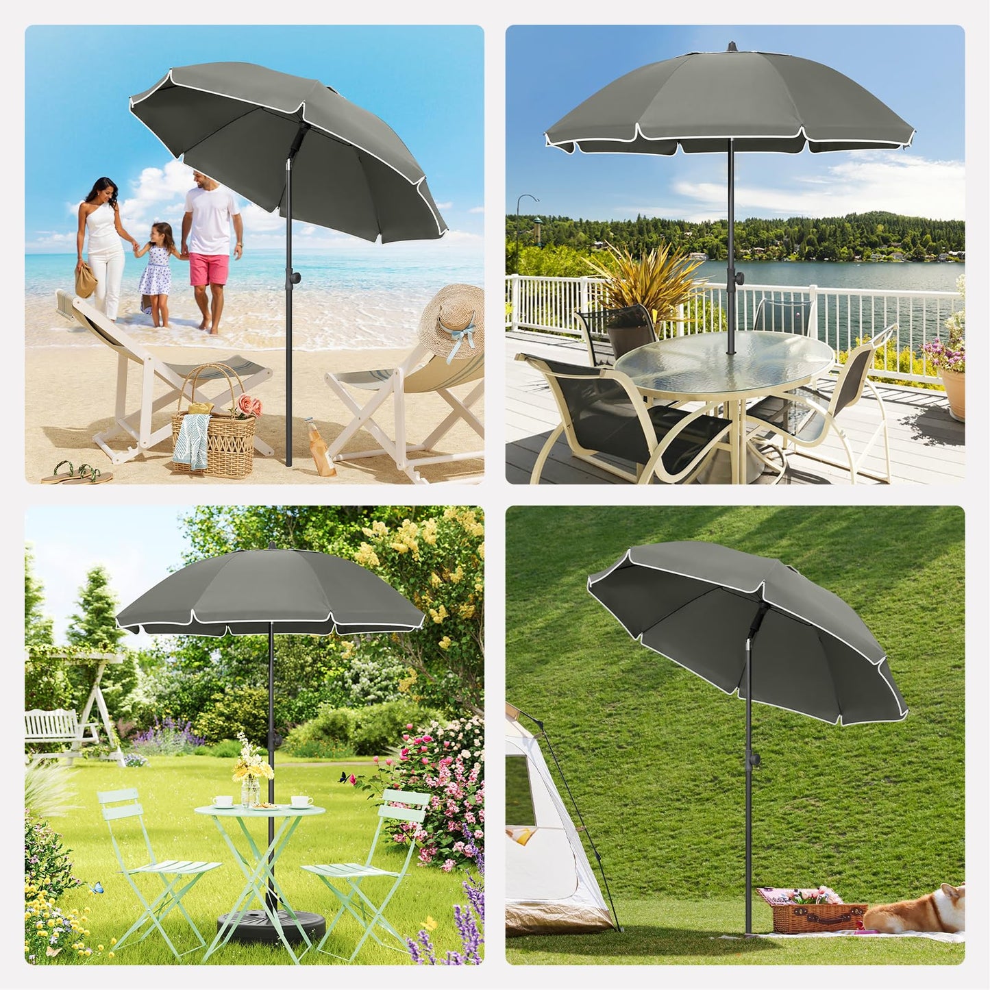 Woltu Balkonparasol - Rond - 155 cm - UPF 50+ - Kantelbaar - Verstelbaar - Donkergrijs
